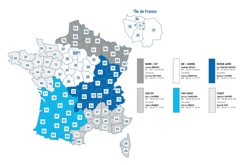 Carte du réseau commercial de Gazechim Froid